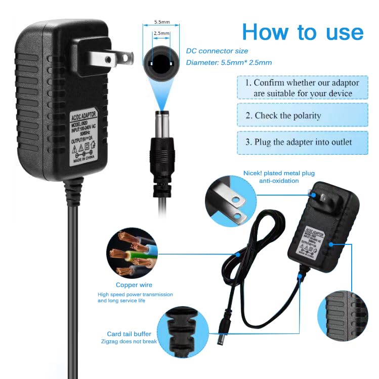 Bawofu AC/DC Adapter 6V 2A 1.5A 1A 0.5A Adapter Power Supply 6V Power Cord 12W 100-240V 50-60Hz with 5.5 x 2.5mm DC Plug Compatible 6 Volt 200ma…