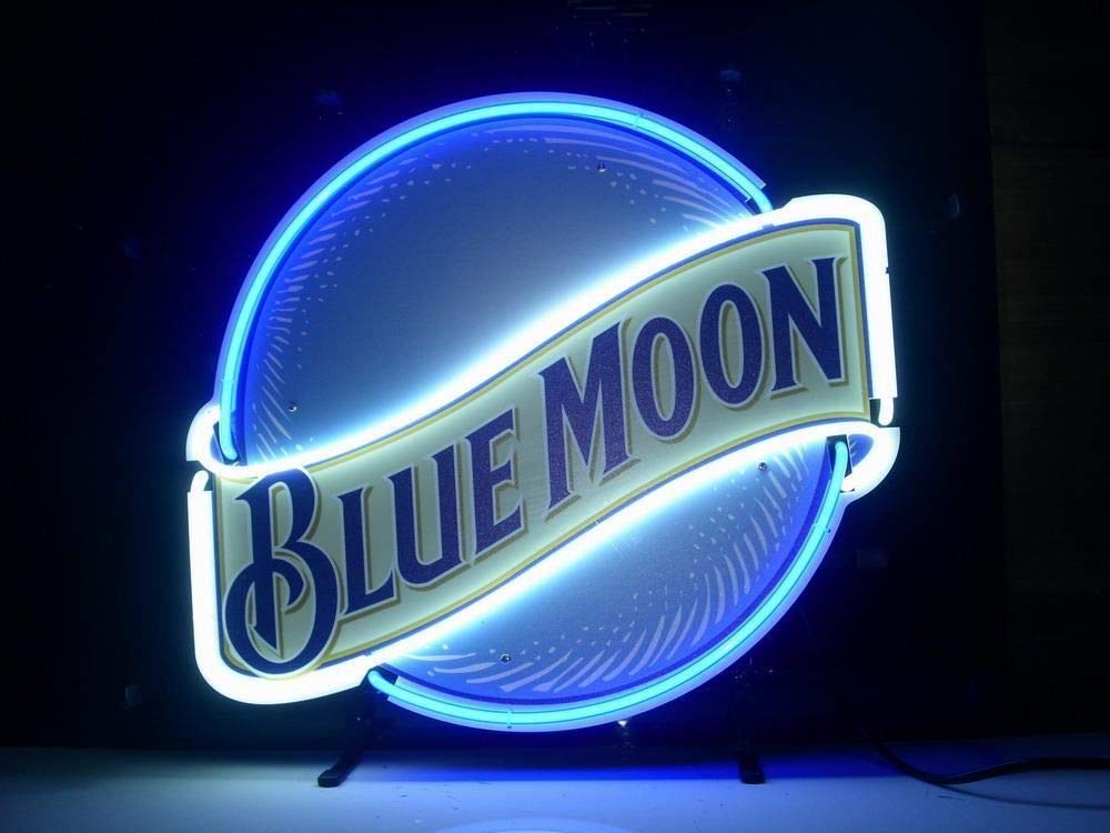 Moon Metal Frame Neon Sign 17"x13" Real Glass Neon Sign Light for Beer Bar Pub Garage