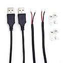 ELNONE 2PCS 20AWG USB Pigtail, 0.3M/1FT USB 2.0 Male Plug, 5V 5A Black Power Cable with Spring Wire Connector