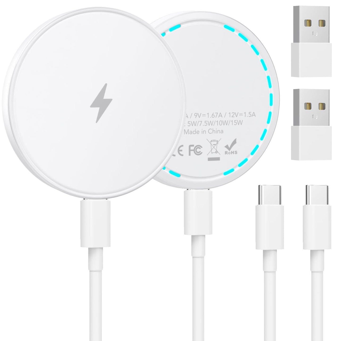 MagSafe Charger 2 Pack 15W Magnetic Wireless Charger Fast Charging Pad with 4.2 FT Type C Cable Compatible with iPhone 17/16/15/14/13/12 Series