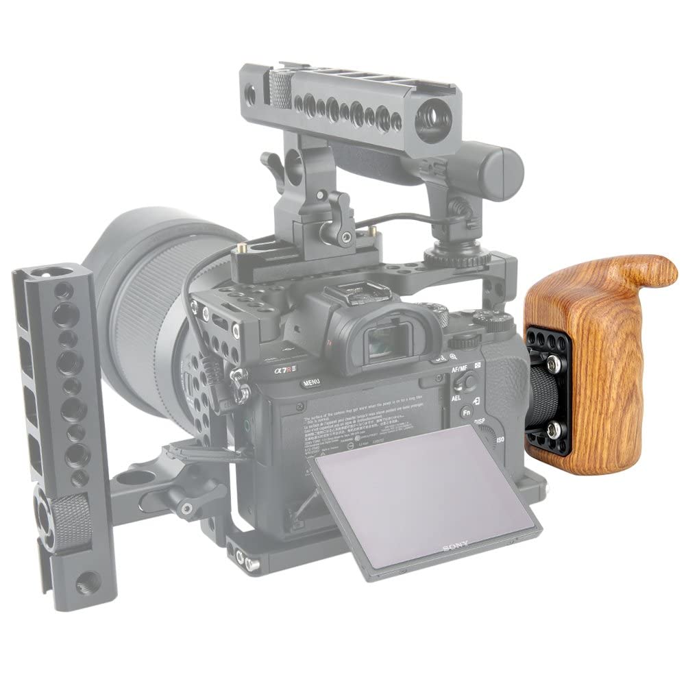 NICEYRIG Wooden Handle Grip with Rosette Mount (Right Side) Applicable for Nikon Panasonic Canon Camera Cage Rig, Shoulder Mount Support Rig