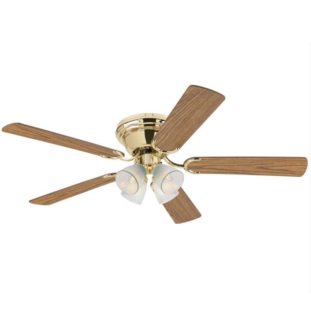 Ciata Lighting 52 Inch Contempora IV Polished Brass Finish Indoor Ceiling Fan with Dimmable LED Light Fixture in Clear Ribbed Glass with Reversible
