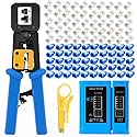 Gaobige rj45 Crimping Tool for Cat6 Cat5e Cat5, Sturdy Crimper for rj45 rj12/11 Pass-Through Connectors with 50pcs rj45 Cat5e Pass-Through Connectors