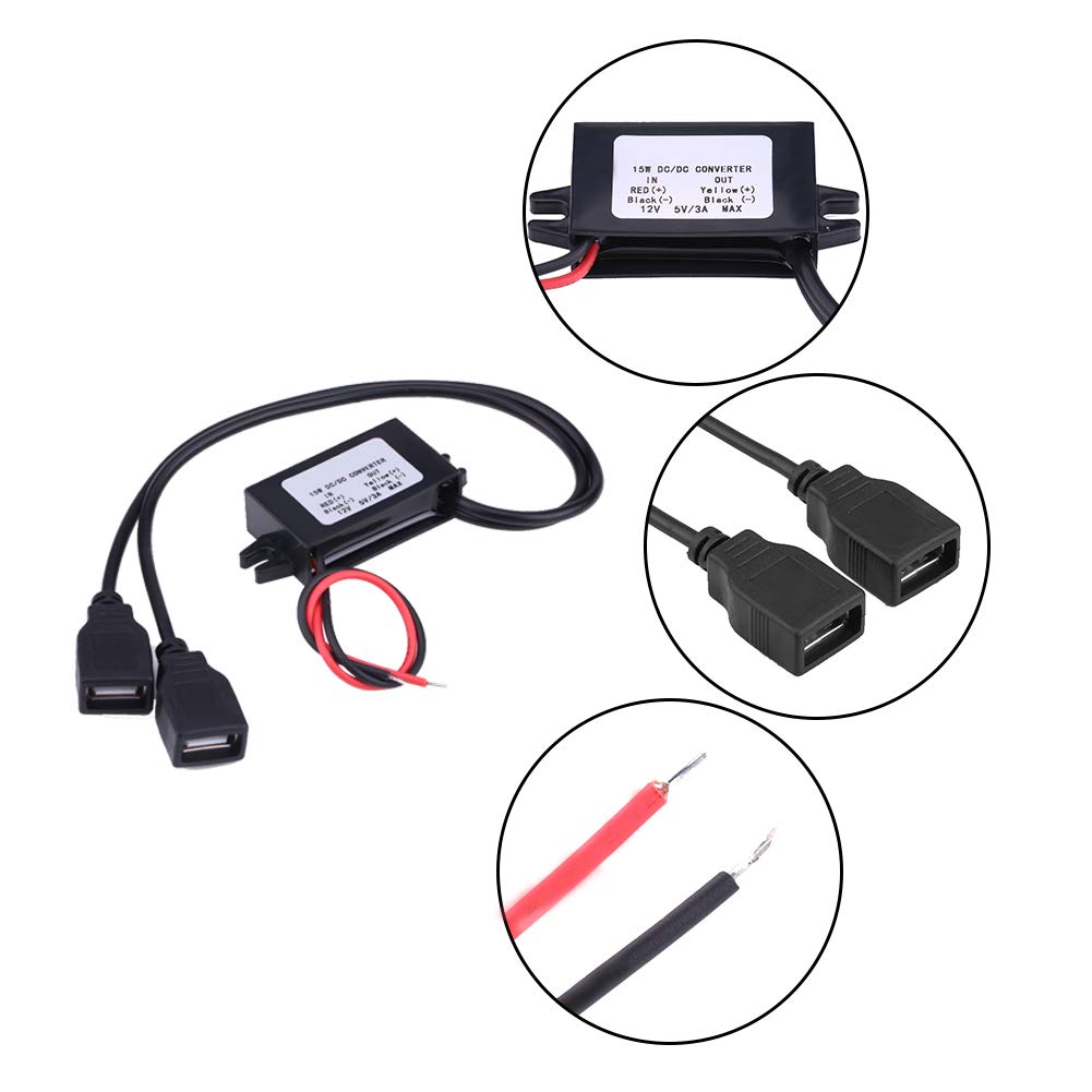 Car USB Converter Module, 3A DC 12V to DC 5V Dual USB for Charger Adapter Converter Module for Car Motorcycle Phone