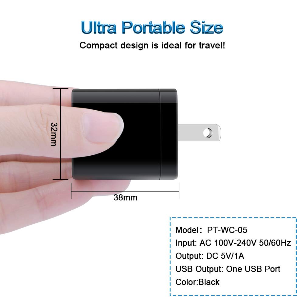 Wall Charger Cube,1A/5V Single Port USB Plug 3 Pack Travel Black Charging Block Box Adapter Compatible Phone,Samsung Galaxy S24 S23 A21 A51 A71 S20