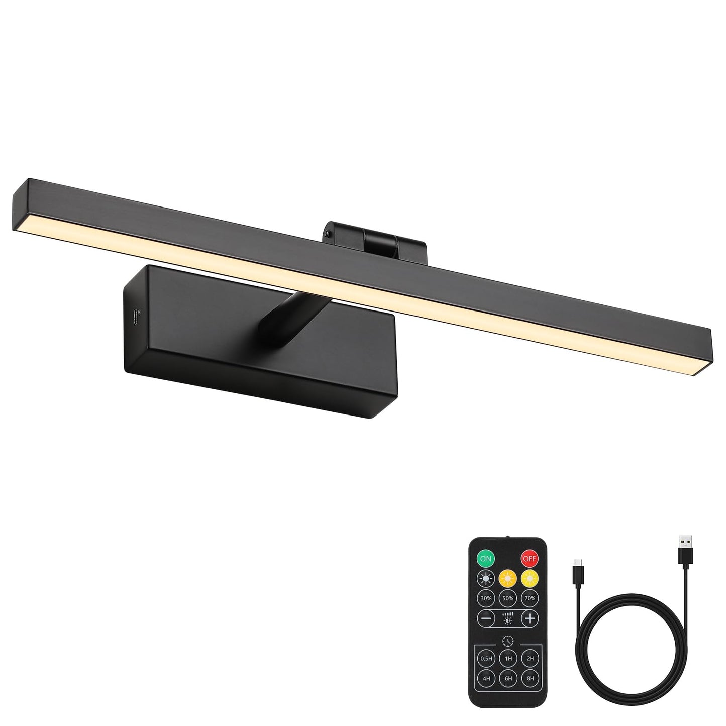 Joosenhouse Battery Operated Picture Light, Rechargeable Wireless Gallery Light with Remote Control, Dimmable & Timer Function, 15.35" Black Wall