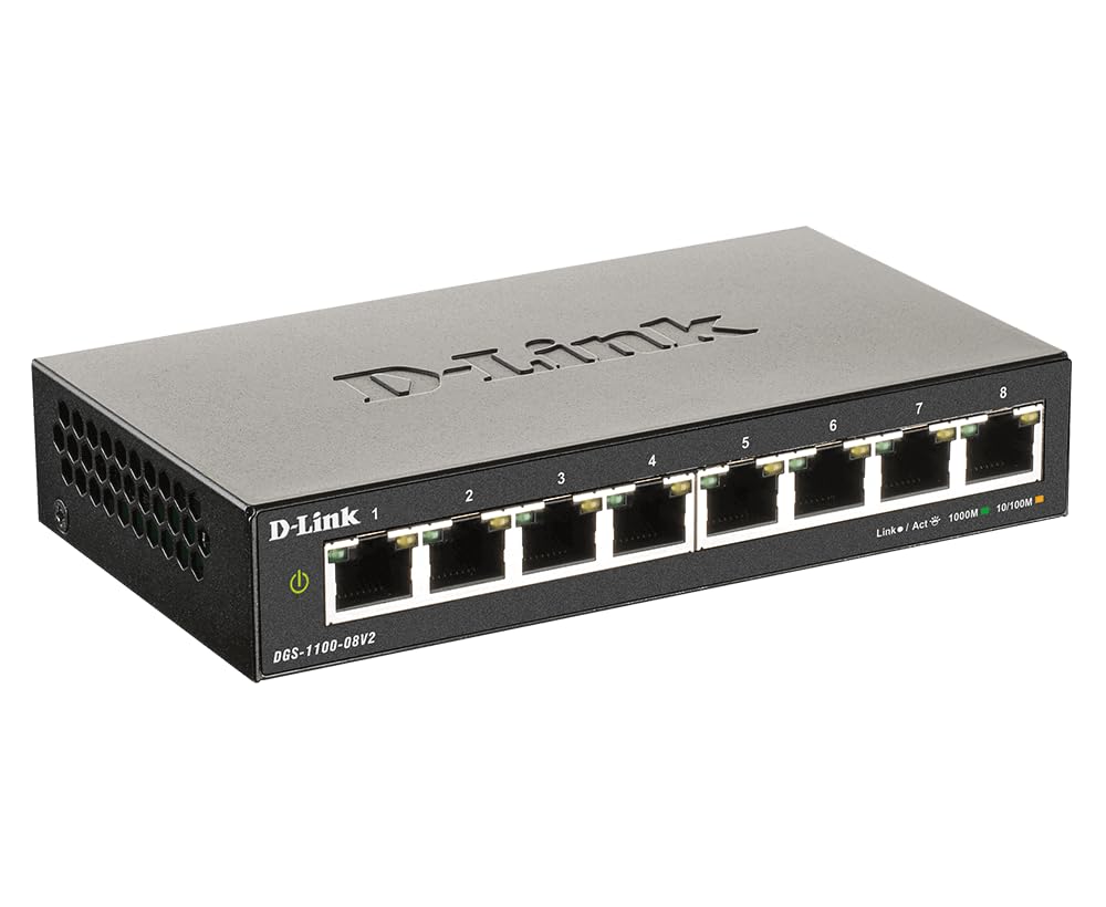 D-Link Ethernet Switch, 8 Port Smart Managed Gigabit Desktop EEE Network Internet (DGS-1100-08V2)