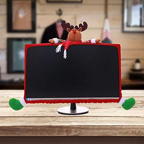 PartyYeah Christmas Computer Monitor Cover, Elastic Xmas Decorations Reindeer Computer Monitor Border Cover, Elastic Laptop Computer Cover for Xmas