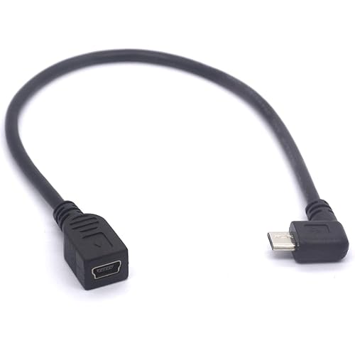 PIIHUSW Mini USB Female to Micro USB Left Cable Cord - 90 Degree B Micro USB Male to Mini Female Connector Adapter for MP3 Camera (Left)
