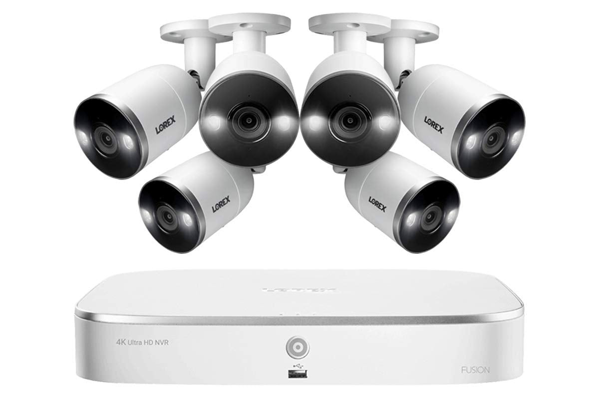 Lorex Technology N4K2SD-86WB Surveillance System Featuring N842A82 Fusion 4K 2TB NVR and 6 E892AB 4K 8MP Active Deterrence Bullet Camera
