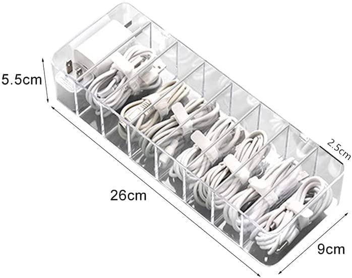 Cable Management Box, White Plastic With 10 Wire Ties, Clear Power Cord Organizer With 8 Compartment (2 Pack)