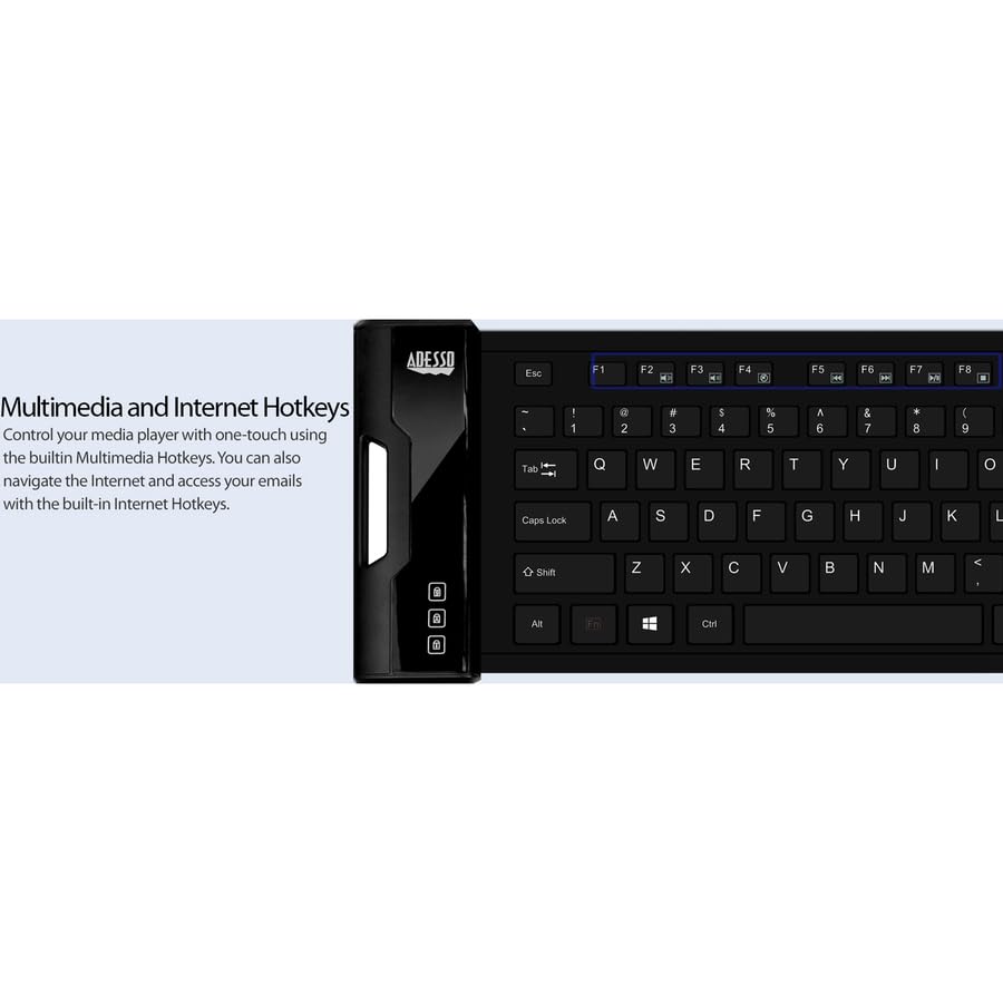 Adesso SlimTouch 232 Antimicrobial Waterproof Flexible Keyboard for Windows 8/7/Vista/XP/2000 (AKB-232UB), black