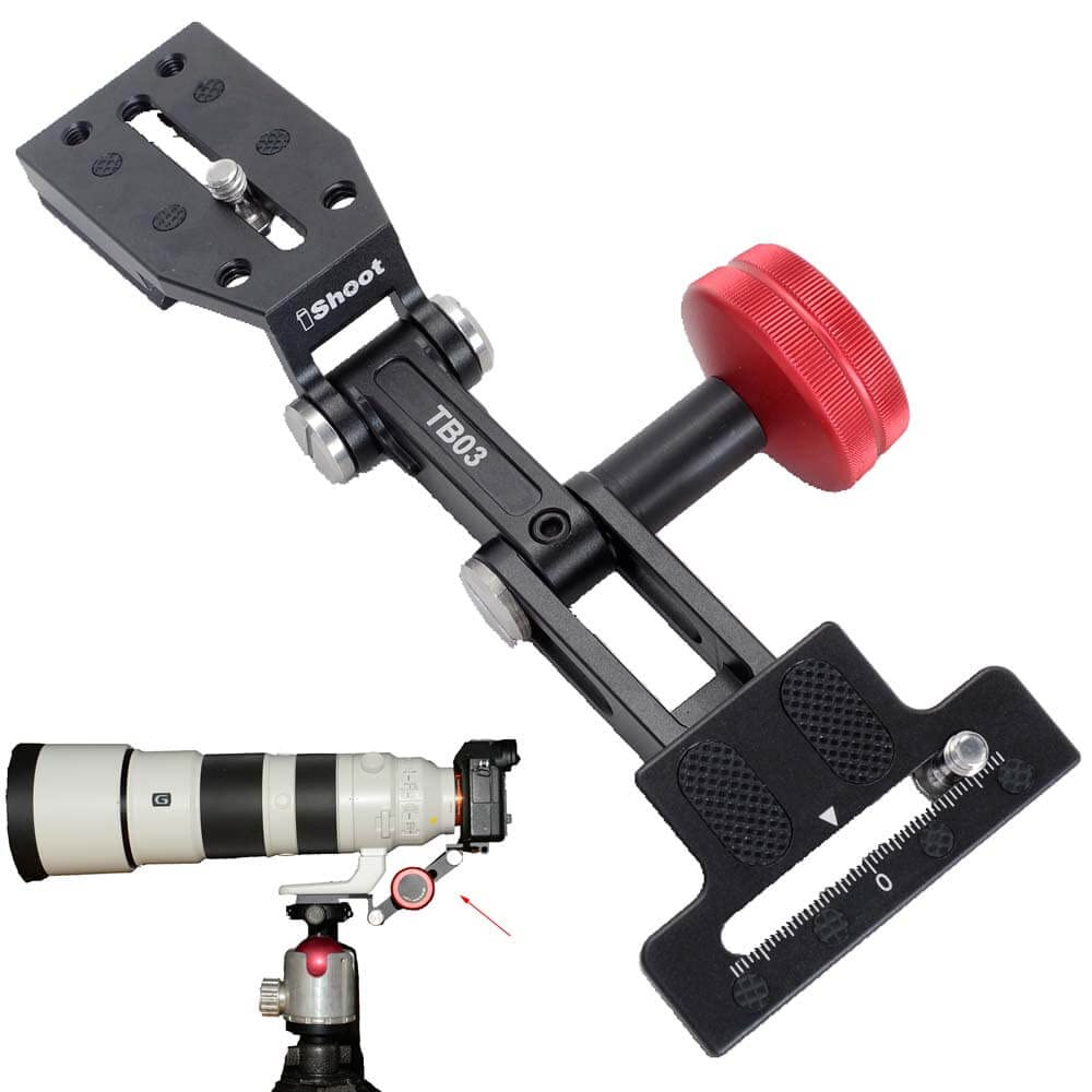 iShoot Foldable Long Focus Lens Support, Portable Telephoto Lens Bracket, Zoom Lens Stand, 2-in1 Camera Quick Release Plate Compatible with Manfrotto