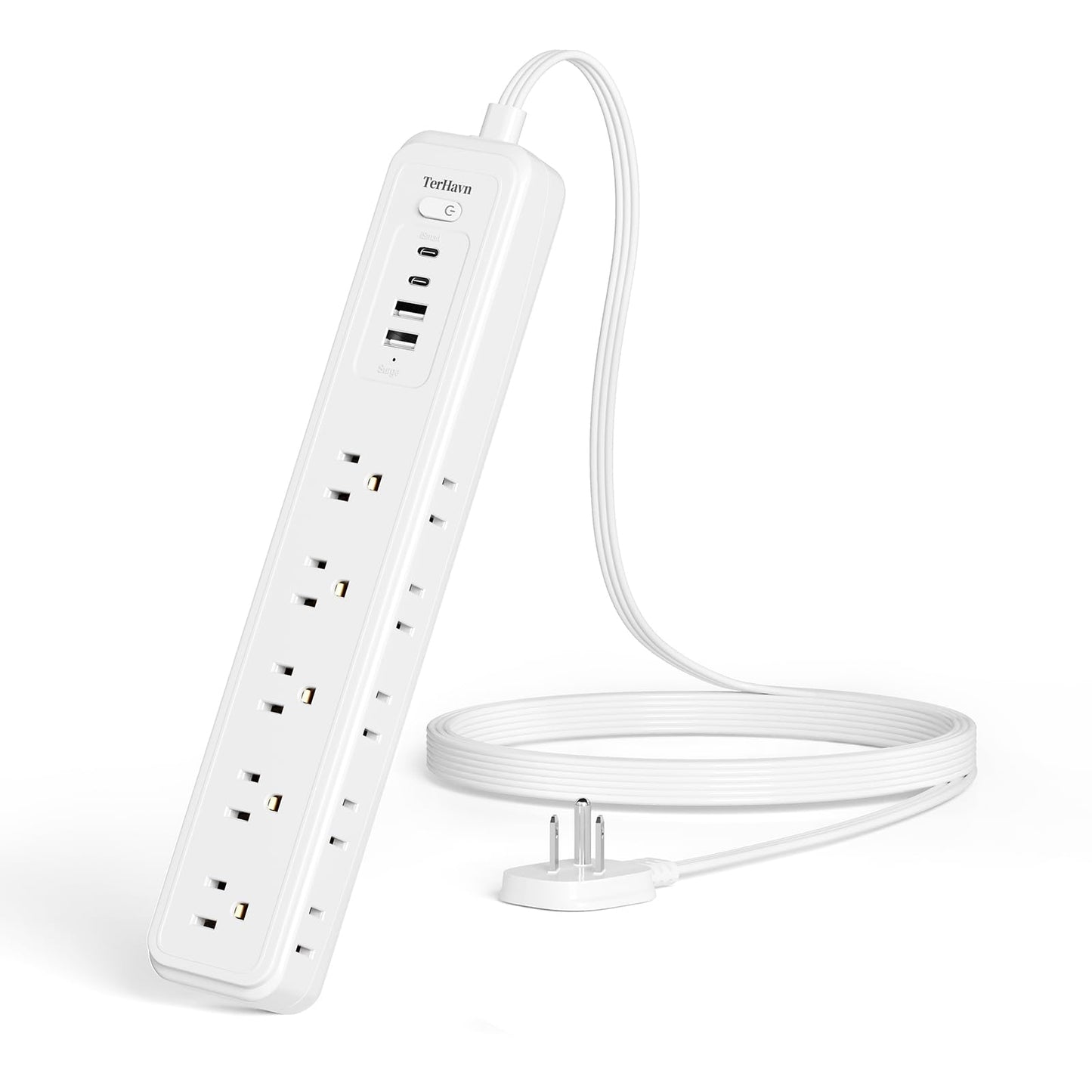 5Ft Power Strip Surge Protector - TerHavn Extension Cord with 15 AC Outlets and 4 USB Ports for for Home, Office, Dorm Essentials, 1080 Joules,15A