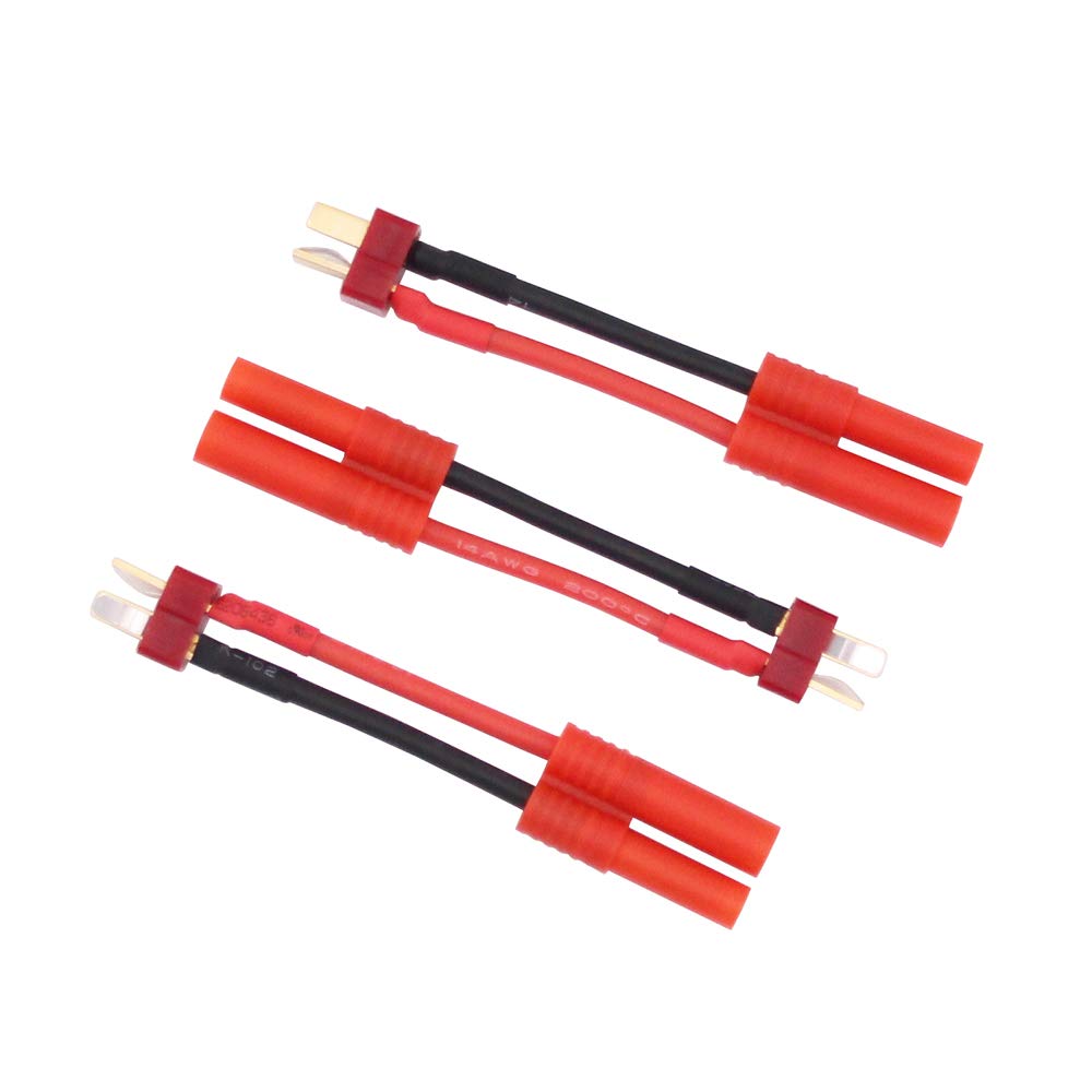 BDHI 3pcs T Plug Male to HXT 4.0mm Female Bullet Connector Adapter Cable - 14awg 5cm Wire(B142-3)
