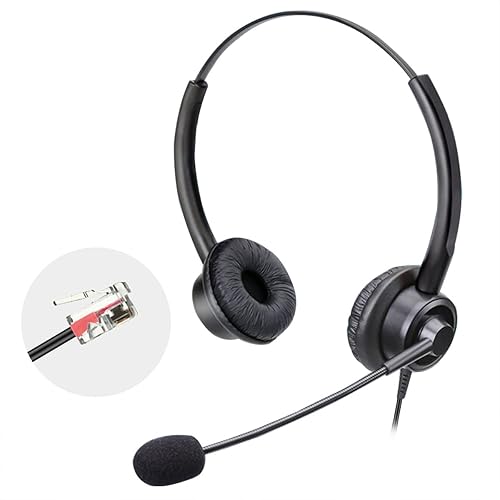RJ9 Phone Headset for Office Phone with Noise Cancelling Microphone, Binaural Telephone Headsets Work for Yealink T21P T23G T27G T29G T33G T41P T41S