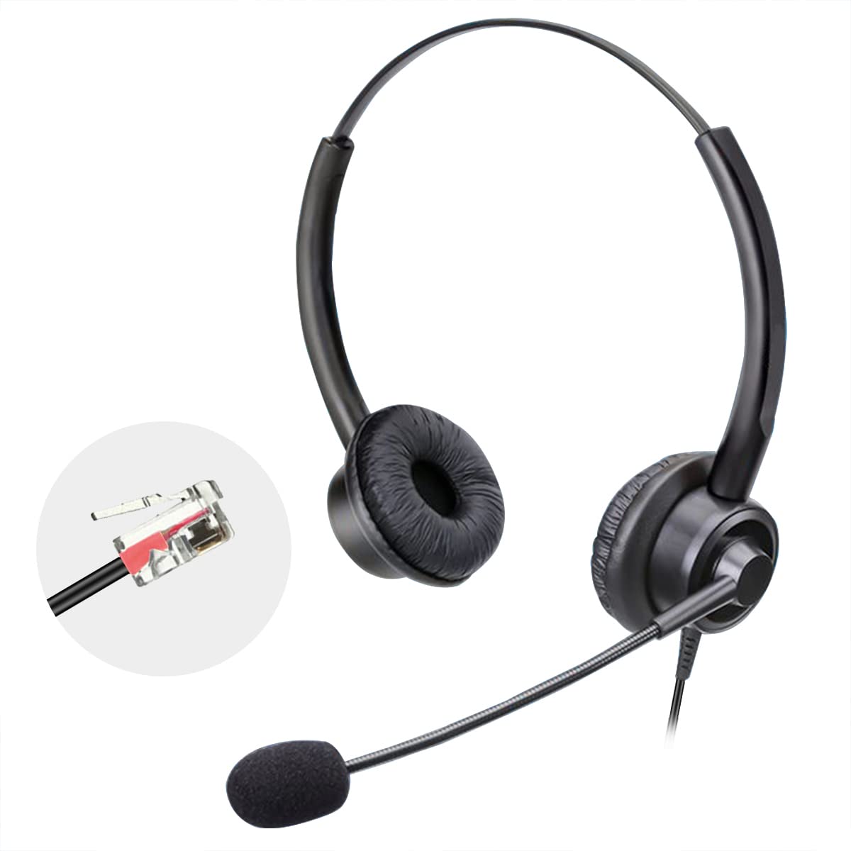 RJ9 Phone Headset for Office Phone with Noise Cancelling Microphone, Binaural Telephone Headsets Work for Yealink T21P T23G T27G T29G T33G T41P T41S