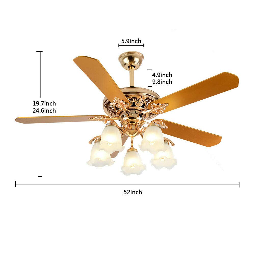 YIYIBYUS 52 Inch Tropical Ceiling Fan with Light Chandelier 5 Wooden Blades 5 Frosted Glass Lampshade, Innovative Indoor Bedroom Living Room Palm