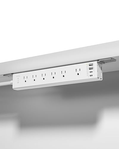 360° Mountable Surge Protector Power Strip with 4 USB Ports (2 USB C), 6 FT Electrical Outlet & Flat Plug Extension Cord for Under Desk, Wall, or