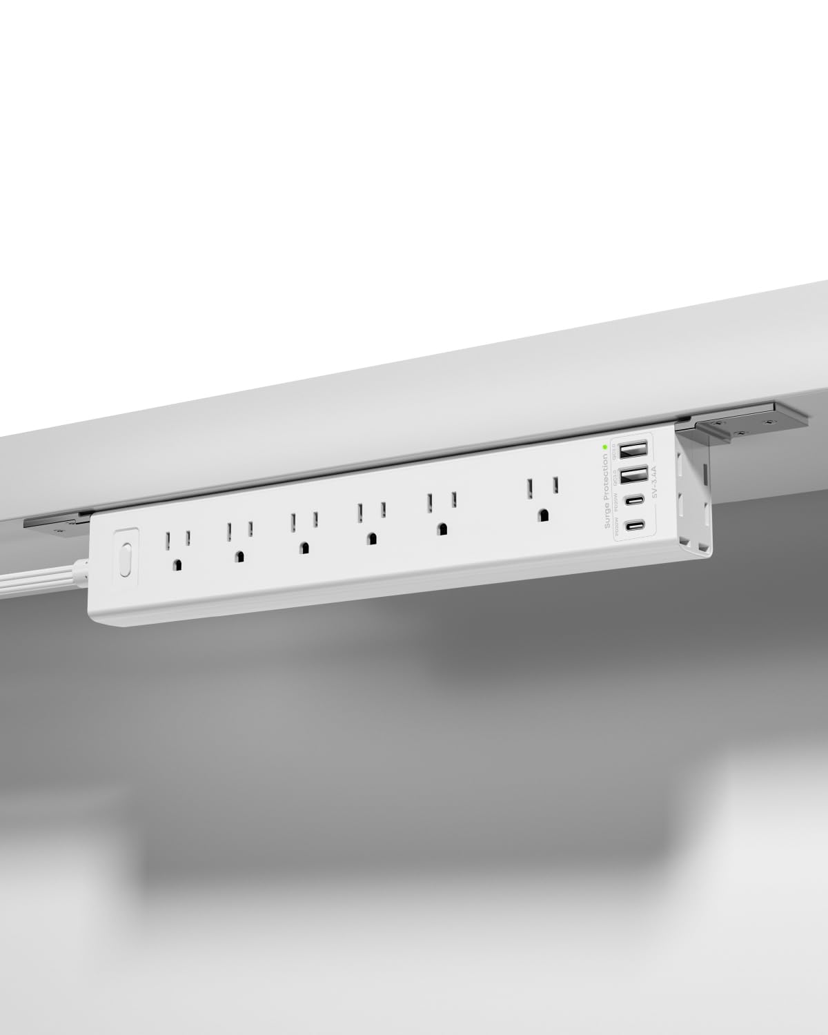 360° Mountable Surge Protector Power Strip with 4 USB Ports (2 USB C), 6 FT Electrical Outlet & Flat Plug Extension Cord for Under Desk, Wall, or