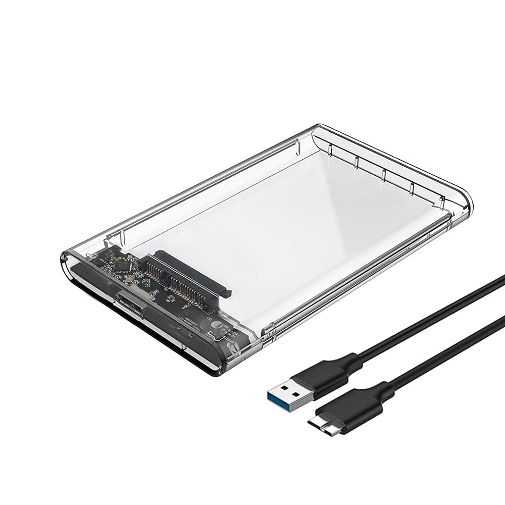 Reletech 2.5 Inch External Hard Drive Enclosure, SATA to USB 3.1 Tool-Free Clear for 2.5 Inch SSD & HDD 9.5mm 7mm External Hard Drive Case SSD Max 2TB