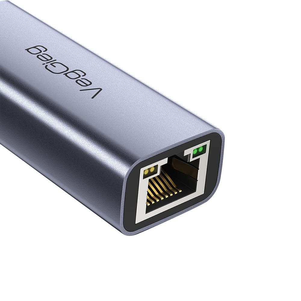 VegGieg - V-K308 - USB C to Ethernet Adapter - USB C to Gigabit Ethernet Adapter - Aluminum Portable USB C RJ45 Internet Adapter (V-K308)
