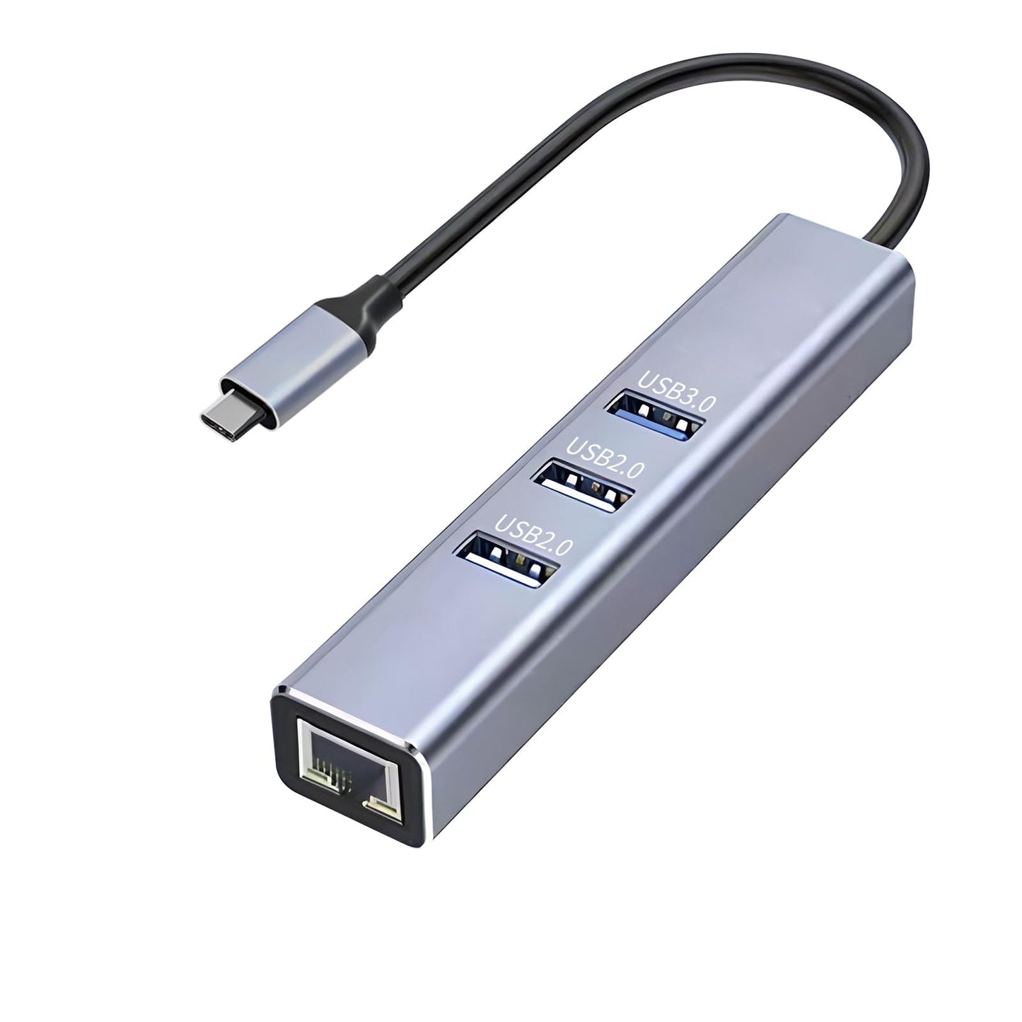 Hopjuery USB-C to Ethernet Adapter, 3-Port USB 3.0 Hub with RJ45 10/100 Ethernet Adapter(2X USB2.0 and 2xUSB3.0) Aluminum Network, Compatible