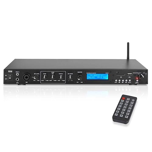Pyle Rack Mount Studio Pre-Amplifier - Audio Receiver System w/ Digital LCD Display Bluetooth FM Radio Recording Mode Remote Control USB Flash or SD