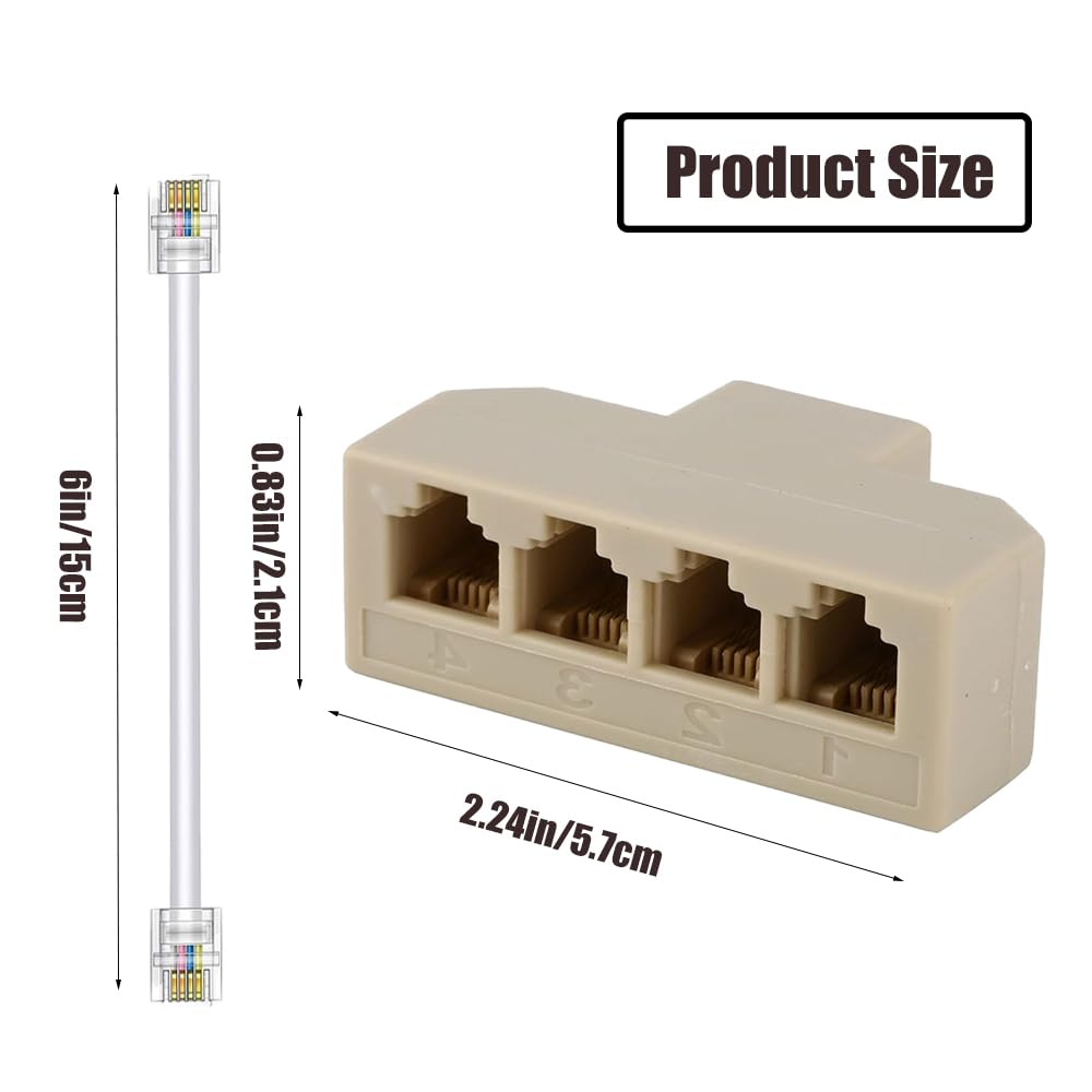 HIPATU Four Way Telephone Splitter4 Way Telephone Adapter RJ11 6P4C 1 Female to 4Females for Landline and Fax -1Pack