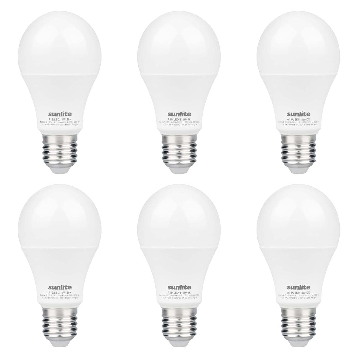 Sunlite LED A19 Light Bulb, 11 Watts (75W Equivalent), 1100 Lmns, 120V, Dimmable, Medium E26 Base, 90 CRI, 230 Degree Beam Angle, UL Listed, Title-20