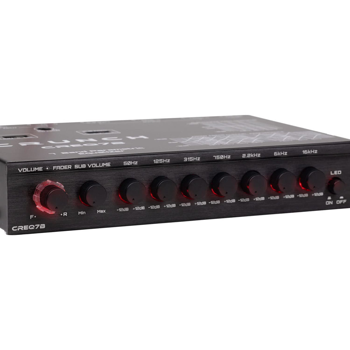 Crunch CREQ7B 7-Band Car Audio Parametric Equalizer with 9-Volt Line Driver, Subwoofer Control, and Dual Aux Inputs, ½ DIN ISO Mount