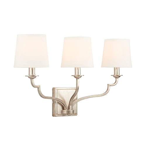 Capital Lighting 138731WG-698 Ophelia White Fabric Bath Vanity Wall Mount, 3-Light 180 Total Watts, 14" H x 25" W, Winter Gold