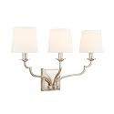 Capital Lighting 138731WG-698 Ophelia White Fabric Bath Vanity Wall Mount, 3-Light 180 Total Watts, 14" H x 25" W, Winter Gold