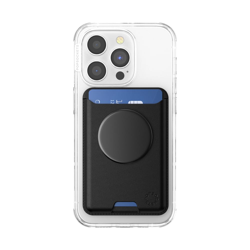 PopSockets Phone Wallet for MagSafe, Phone Card Holder with Grip - Black