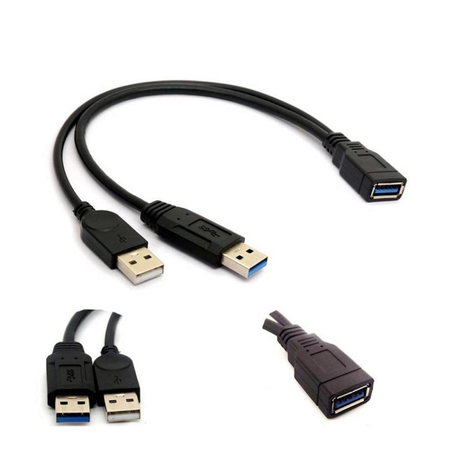 2 Pack of ALINNA Black USB 3.0 Female to Dual USB Male Extra Power Data Y Extension Cable Splitter Adapter for 2.5" Mobile Hard Disk