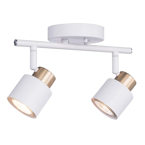 CRAFTRONOS 2 Light LED Modern Track Lighting Kit Matt White Brass Finish, Pivot Shade Multi-Directional Ceiling Spotlight Wall Sconces for Kitchen
