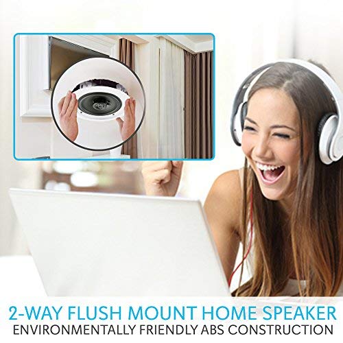 Pyle Pair 8" Bluetooth Flush Mount In-wall In-ceiling 2-Way Universal Home Speaker System Spring Loaded Quick Connections Polypropylene Cone Polymer