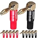Goaycer 4mm Banana Plugs Right Angle 6 Pairs, 24k Gold Plated 90 Degree Speaker Connector (12Pcs)