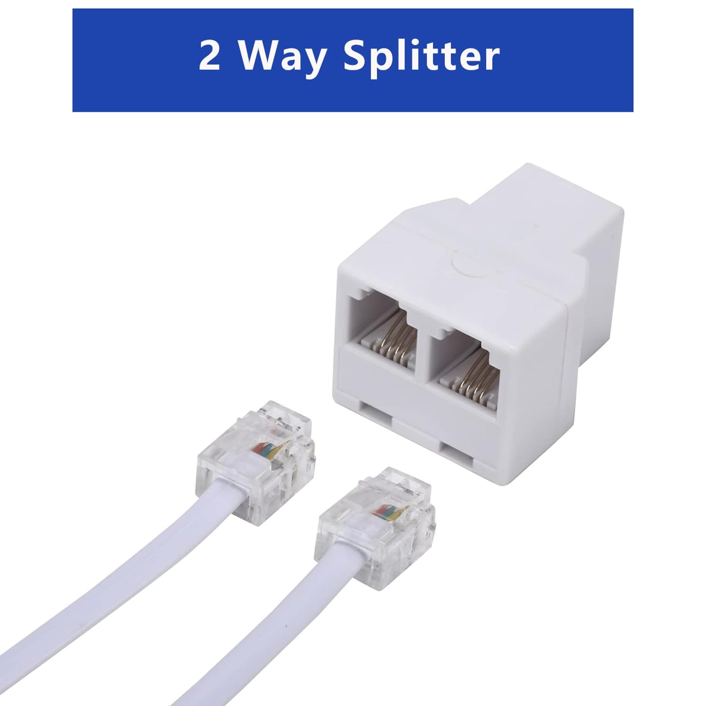 Yumiwoow Phone Line Splitter,Telephone Splitter,with RJ11 6P4C Plugs,Suitable for Telephone,Fax Machine,White 3-Pack