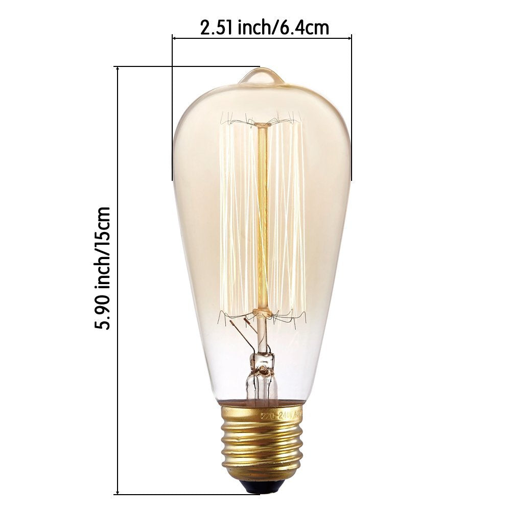 Newhouse Lighting ST64INC-6 ST64 Vintage Light Bulb 6-Pack Edison Bulbs-ST64 Style 60 Watts-Dimmable, Medium (E26) Standard Base E27-Squirrel Cage