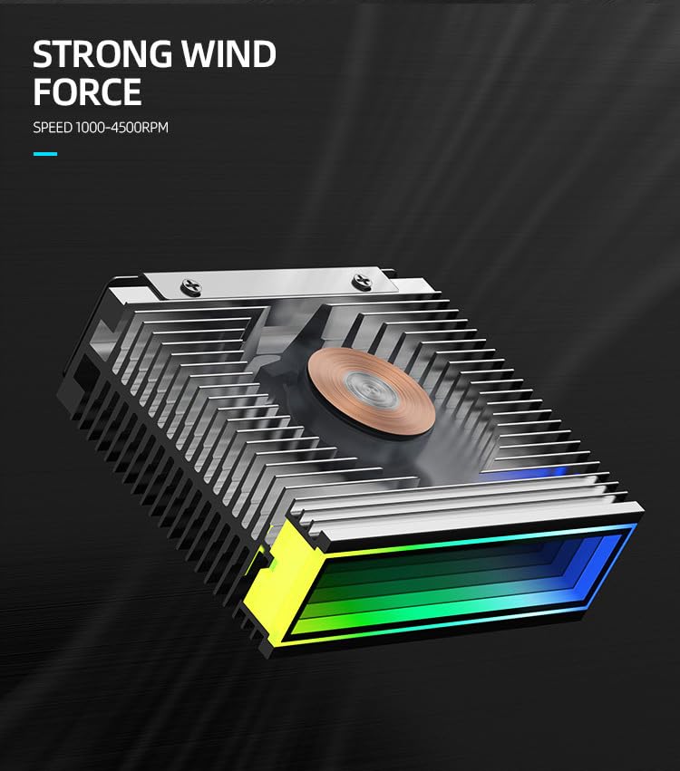 M.2 2280 ARGB Hard Drive Heatsink PWM Dual Fan Solid State Drive Radiator M2 SSD Cooling 5V 3Pin Addressable RGB Sync SSD Cooler with Thermal Pad