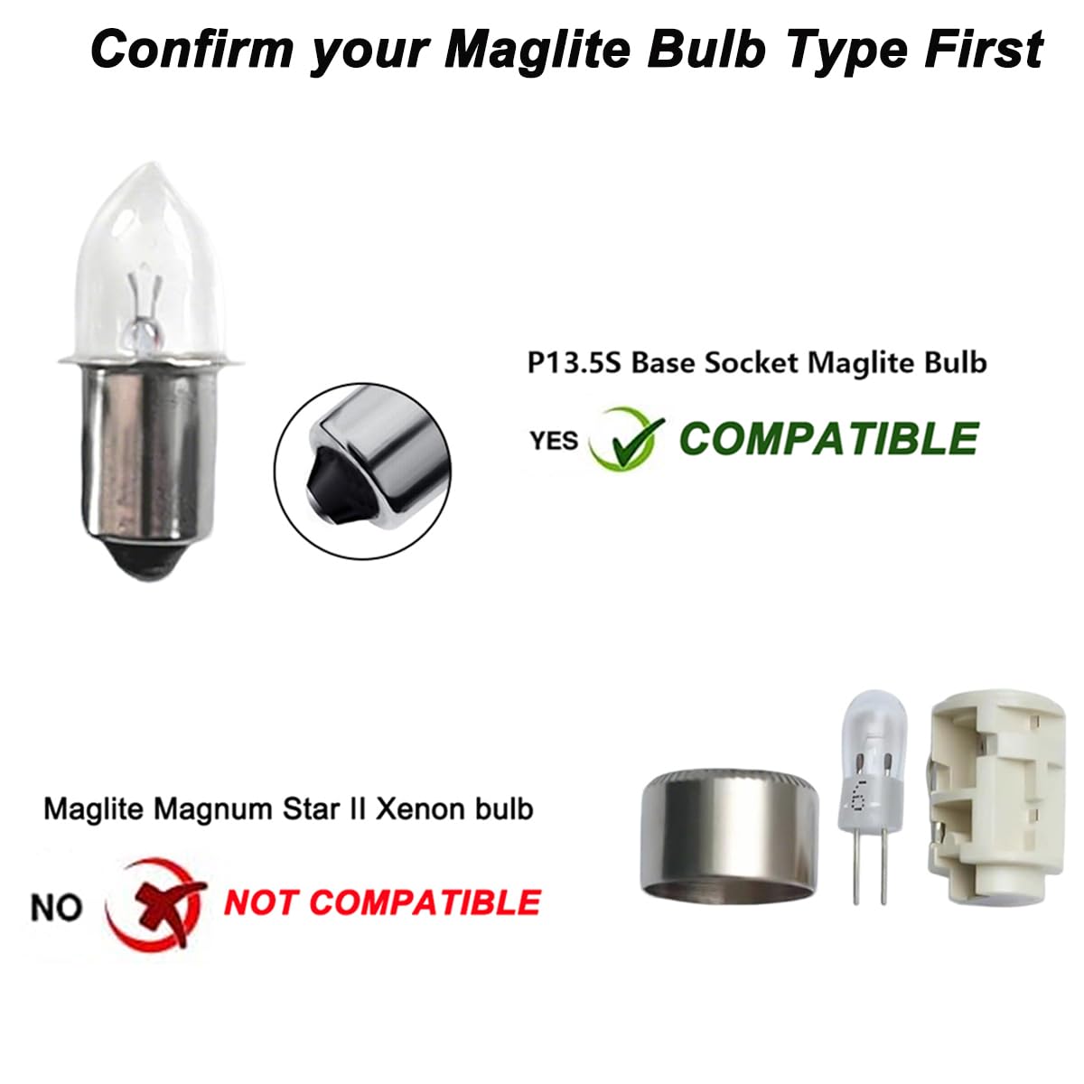 Atmufelp 2Pcs 3V P13.5S LED Upgrade Bulb Replacement for MX-991/U Military Flashlights, Fulton KPR102 (PR31) Krypton PR Torch & Maglite 2-Cell