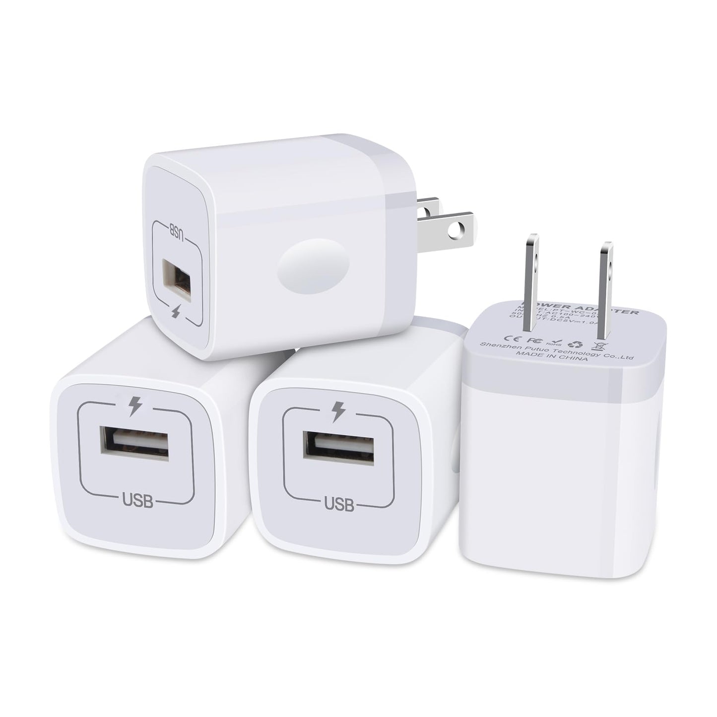 Charger Block for iPhone, Plug in Phone Charger, Sicodo 4Pack Single Port USB Wall Charge Fast Charging Adapter Cube Box for iPhone 16 15 14 13