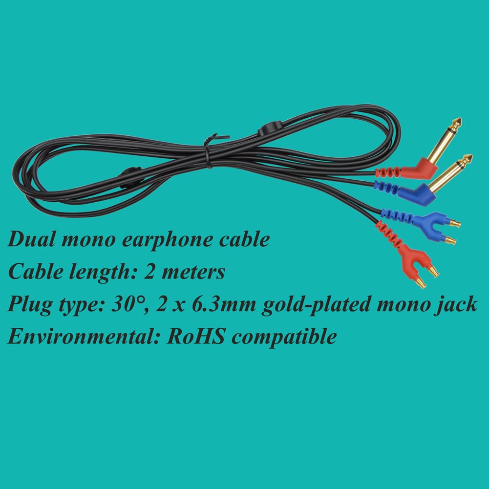 daily headset Audiometer Headphone Earphone Cable for TDH39 & DD45 Audiometric Headsets with Gold-Plated 2 x 6.35 mm Mono Jack, Length 2 Meter