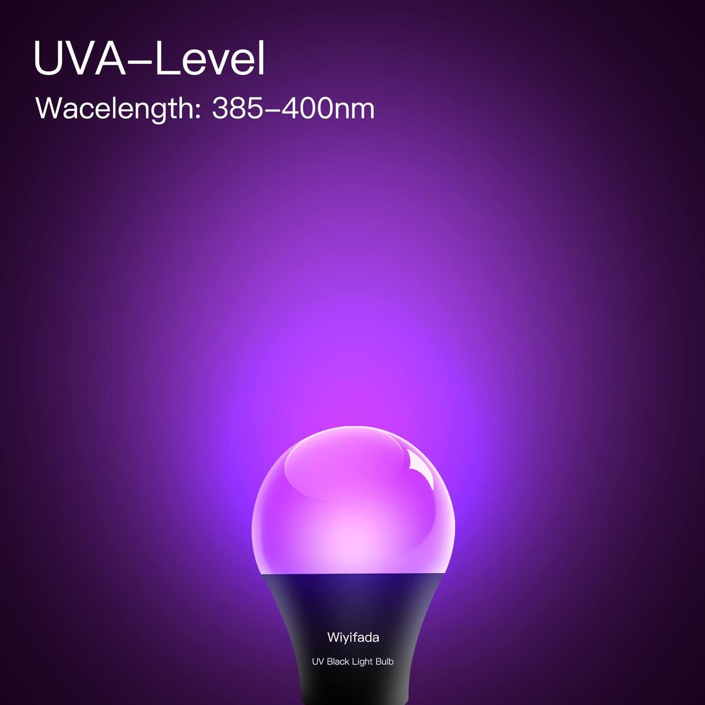 Wiyifada LED Black Light Bulbs 4 Pack, Dimmable A19 9W,UVA Level 385-400nm