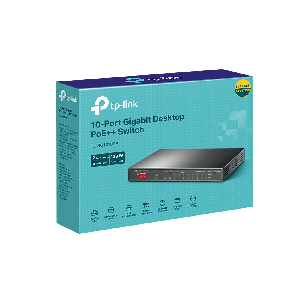 TP-Link TL-SG1210PP | 8 Port PoE Switch | 6 PoE+ and 2 PoE++ Ports @123W, w/ 2 Uplink Gigabit Ports + 1 Combo SFP Slot | Plug & Play | Priority