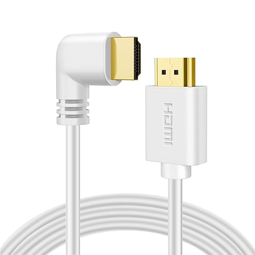 TNP Right Angle HDMI Cable (6 FT) - White High Speed HDMI 2.0 Cord UHD 4K 60hz 2K 2160p Full HD 1080p Quad HD 1440p 3D ARC/eARC Ethernet for Xbox One