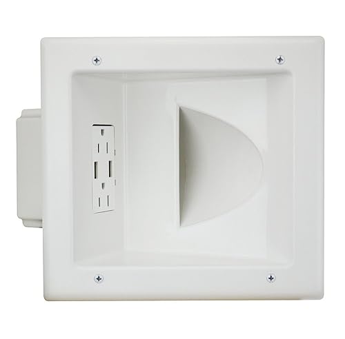 DATA COMM Electronics 45-0231-WH USB Recessed Media Outlet Box, In-Wall Cable Management, Duplex Receptacle,4.0 Amp Dual USB Ports, Large Cable