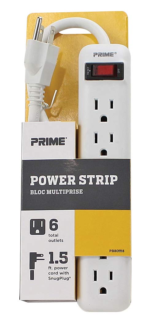 Prime Wire & Cable Prime Wire PB801118 6-Outlet Power Strip with 14-3 SJT 1.5 Foot Cord, White