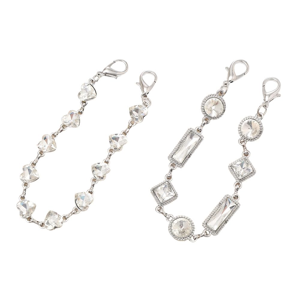 NOIAFZY 2pcs Luxury Crystal Rhinestone Metal Hand Chain Wrist Strap - Elegant Rectangular Diamond Lanyard with Clip for Phone Case, Keychain & Bag